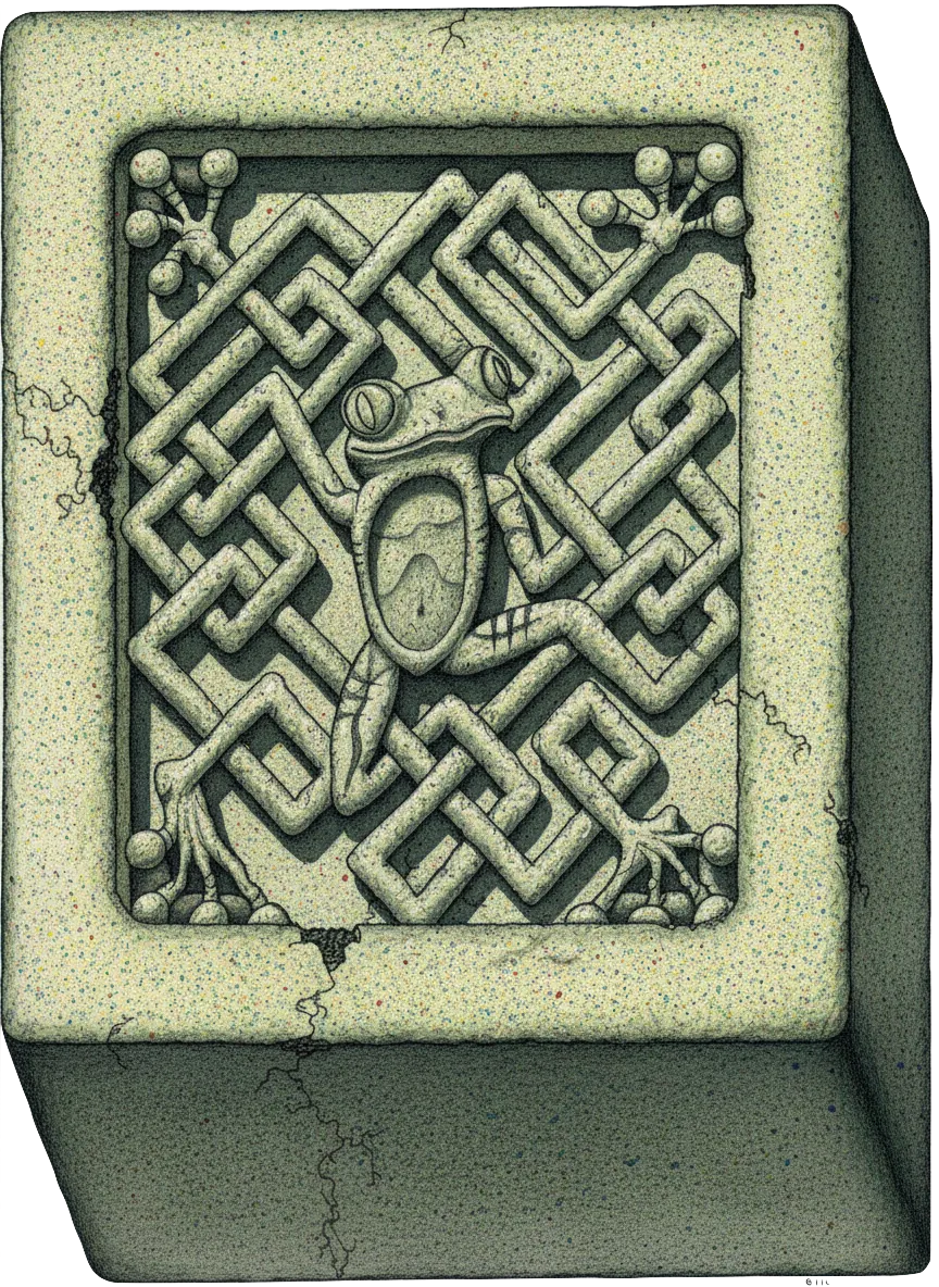 StoneFrog — Celtic frog carving in stone with interweaving knotwork